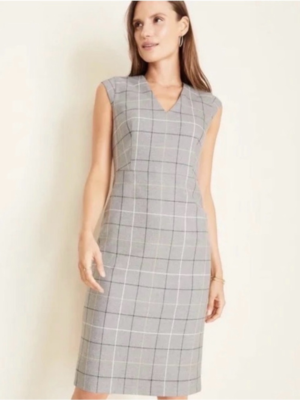 Grey plaid cap sleeve dress from Ann Taylor. Great for work or going out